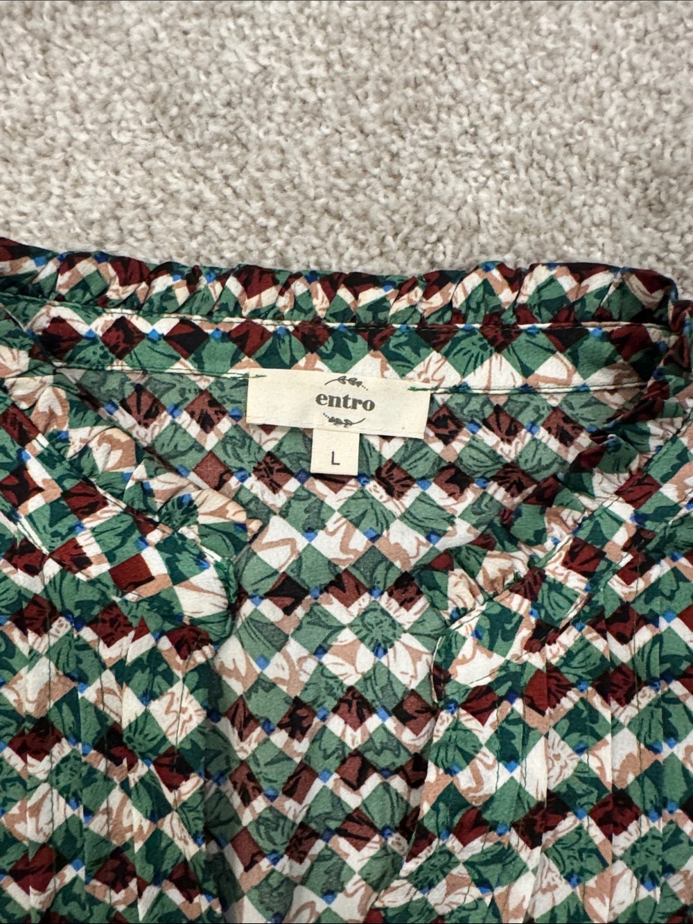 Patterned Ruffle Sleeve Dress - Green Multi - Picture 2 of 4